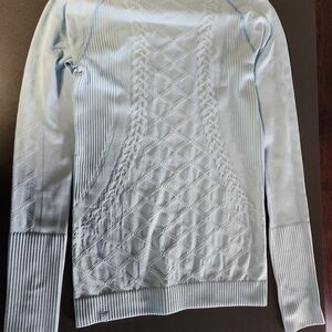 Blue Cowl Neck Cable Knit Sweater